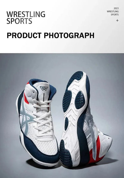 High Top Children Size 30-38 Boxing Wrestling Shoes Womens SAMBO Squat Fitness Sneakers White Blue Breathable Fighting Boots