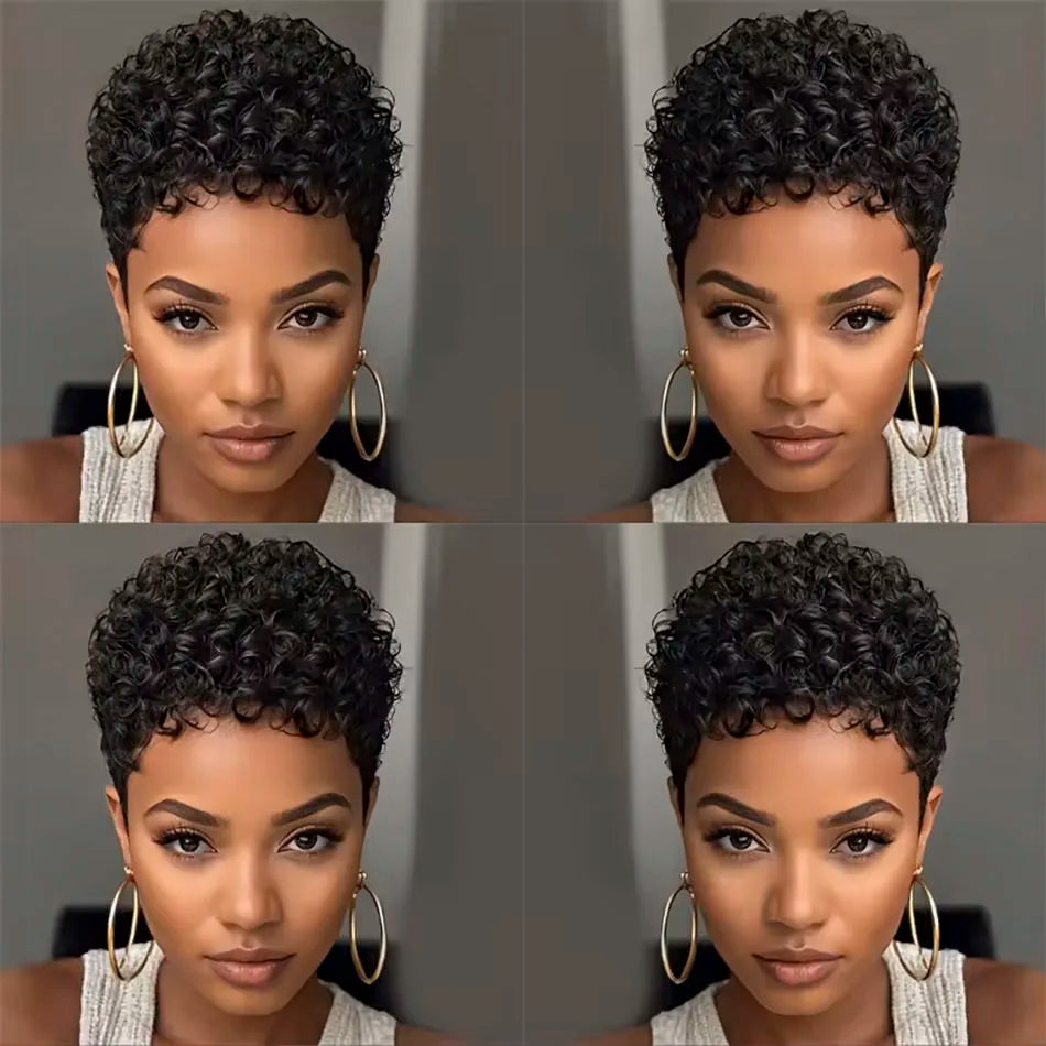Short Pixie Cut Human Hair Wig Glueless Pixie Curly Wig Brazilian for Women Black Natural Afro Pixie Curls 100% Human Hair Wigs