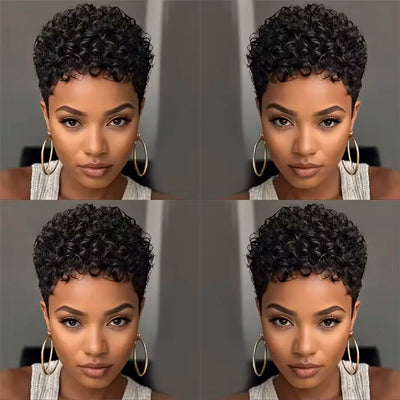 Short Pixie Cut Human Hair Wig Glueless Pixie Curly Wig Brazilian for Women Black Natural Afro Pixie Curls 100% Human Hair Wigs