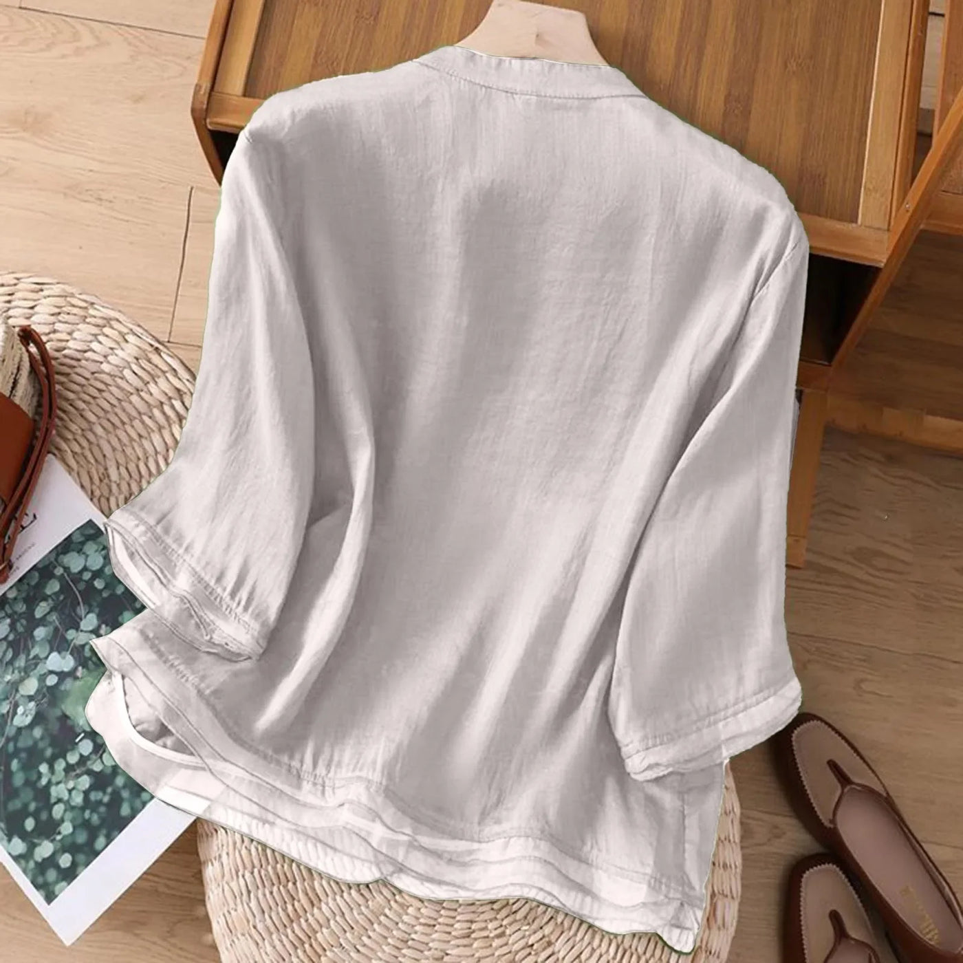 3/4 Sleeve Linen Tops For Women