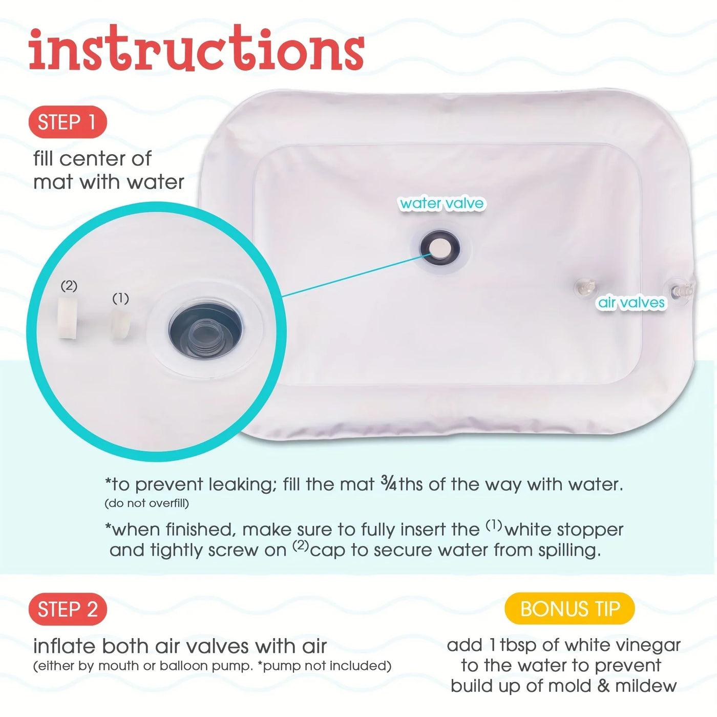 Tummy Time Water Mat with Gift Box for Infants Toddlers Baby 3 Months+, 26x20 in,waterplay,outdoor,summer fun,Christmas gift