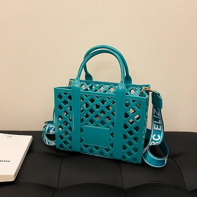 Designer Tote Bag For Women Brand Hollow Out Shoulder Bag 2025 New Travel Beach Handbag Purple Bag Fashion Shopper Purse