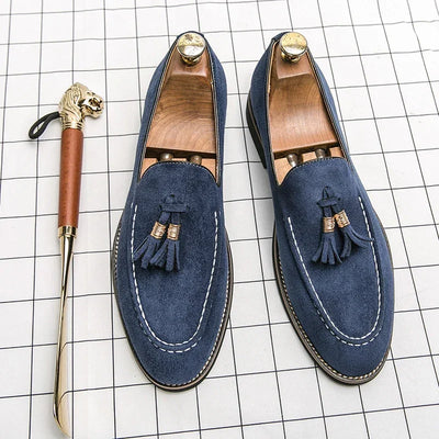 Luxury Designer Men Suede Tassels Blue Green Oxford Brogue Shoes Moccasins Wedding Prom Homecoming Party Footwear Zapatos Hombre