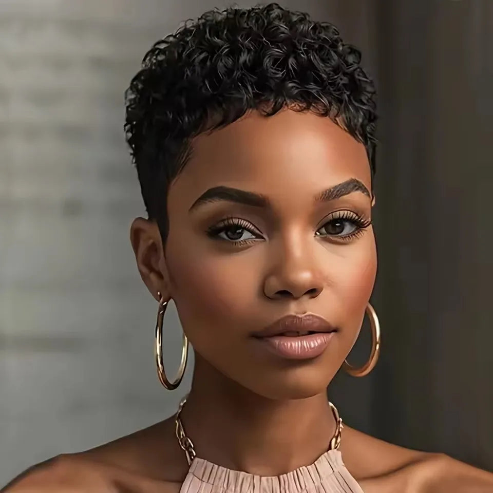 Short Pixie Cut Human Hair Wig Glueless Pixie Curly Wig Brazilian for Women Black Natural Afro Pixie Curls 100% Human Hair Wigs