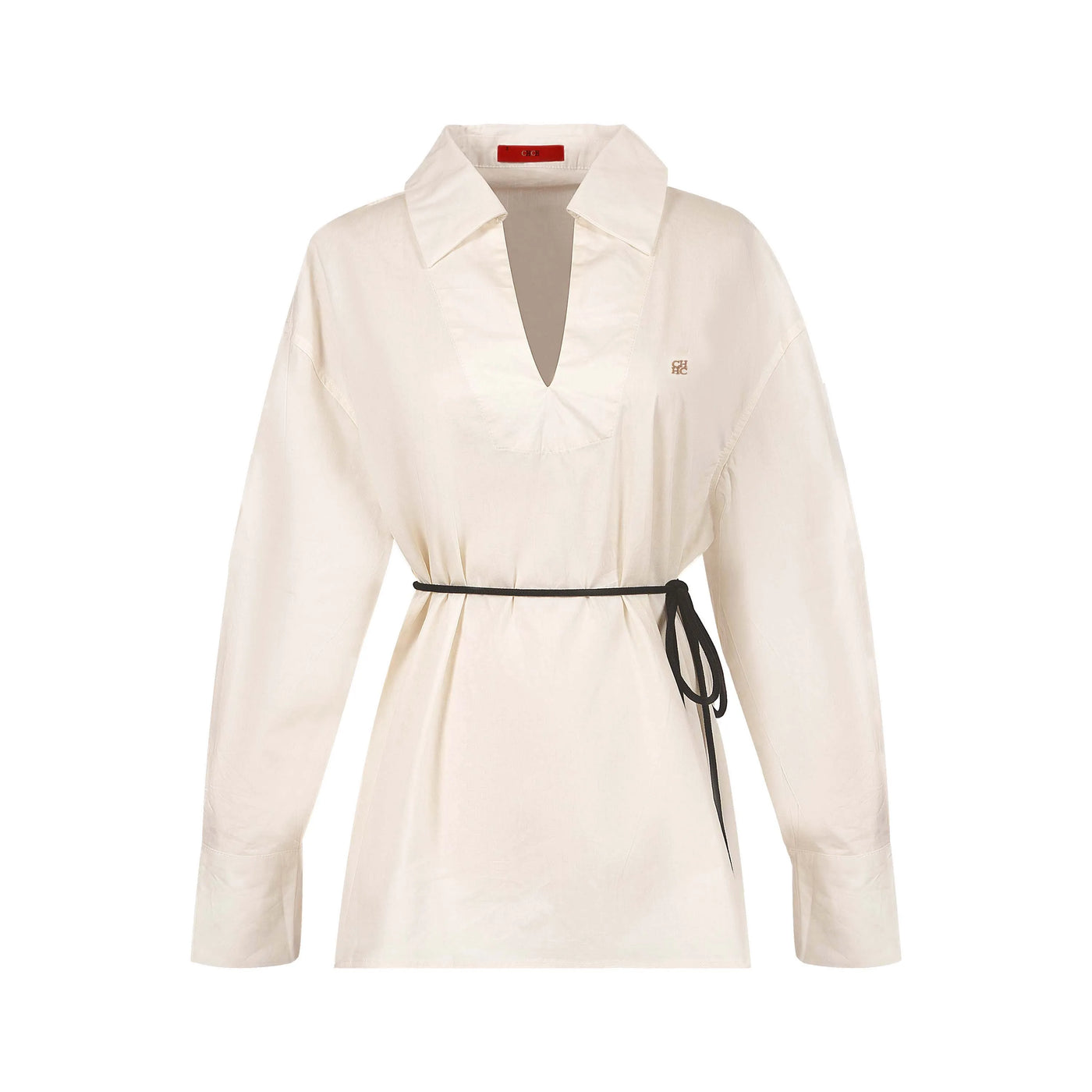 Women Shirts Elegant Soild Embroidery Casual Tops V Neck Long Sleeve Belt Decoration Loose Tops Fashion Office Ladies Shirts