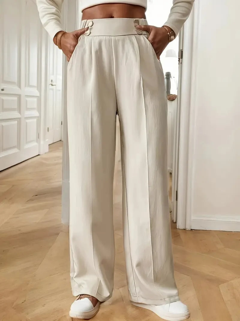 Women's High Waist Wide Leg Pants - 2025 New Flowy Floor-Length Trousers, Minimalist Straight Fit Lounge Pants with Elastic Wais