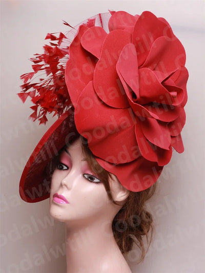 Big Flower Fascinator Derby Hat Women Party Dinner Headpiece Royal Ascot Pillbox Fascinator Hat Women Wedding Chapeau Cap Event