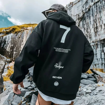 High Street Letter Print Hooded Hoodies Mens Front Pockets Baggy Casual Retro Pullover Sweatshirts Fleece Y2K Hoody Clothes