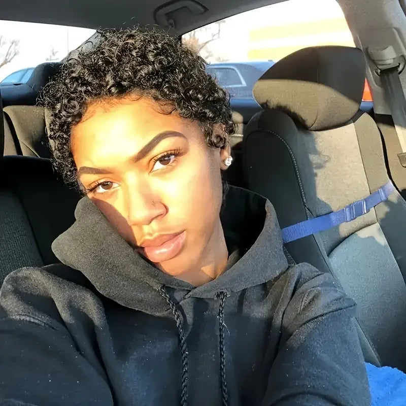 Short Curly Human Hair Wigs For Women Full Machine Made Kinky Curly Wigs Human Hair 150% Density Pixie Cut Wig