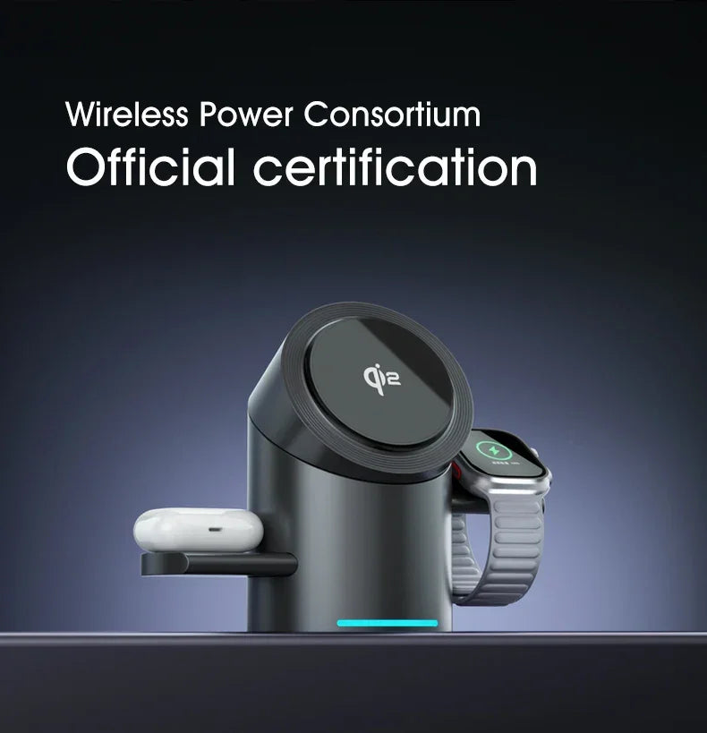 3 in 1 Wireless Charging Station for iPhone16/15/14/13/12 AirPods iWatch for Magsafe Rotation qi2 15W Fast Charging Station