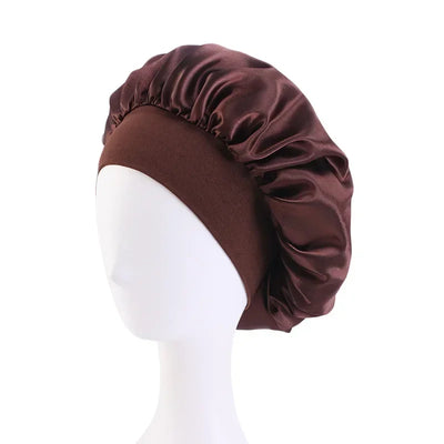 Satin Wide Brim Nightcap Shower Caps Silk Bonnet Elastic Soft Band Styling Cap Soft Silk Sleep Cap Bathroom Products