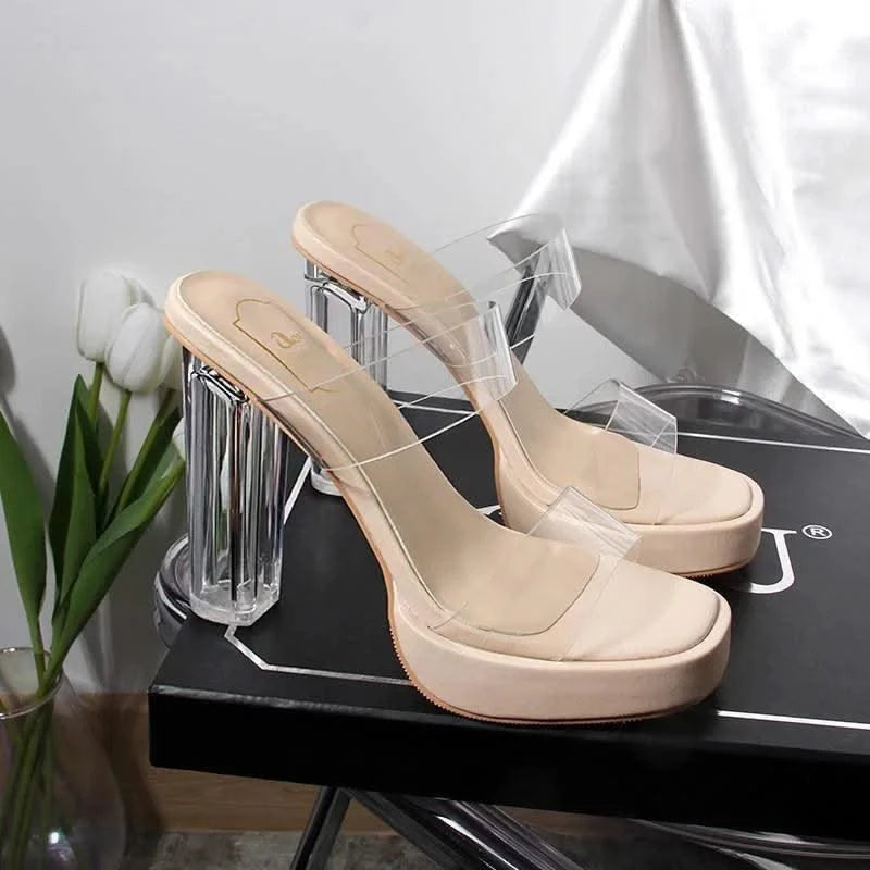Women's Thick Crystal High Heels, Summer | Waterproof | Not Tired Feet | Slippers, Sandals, Women's Shoes
