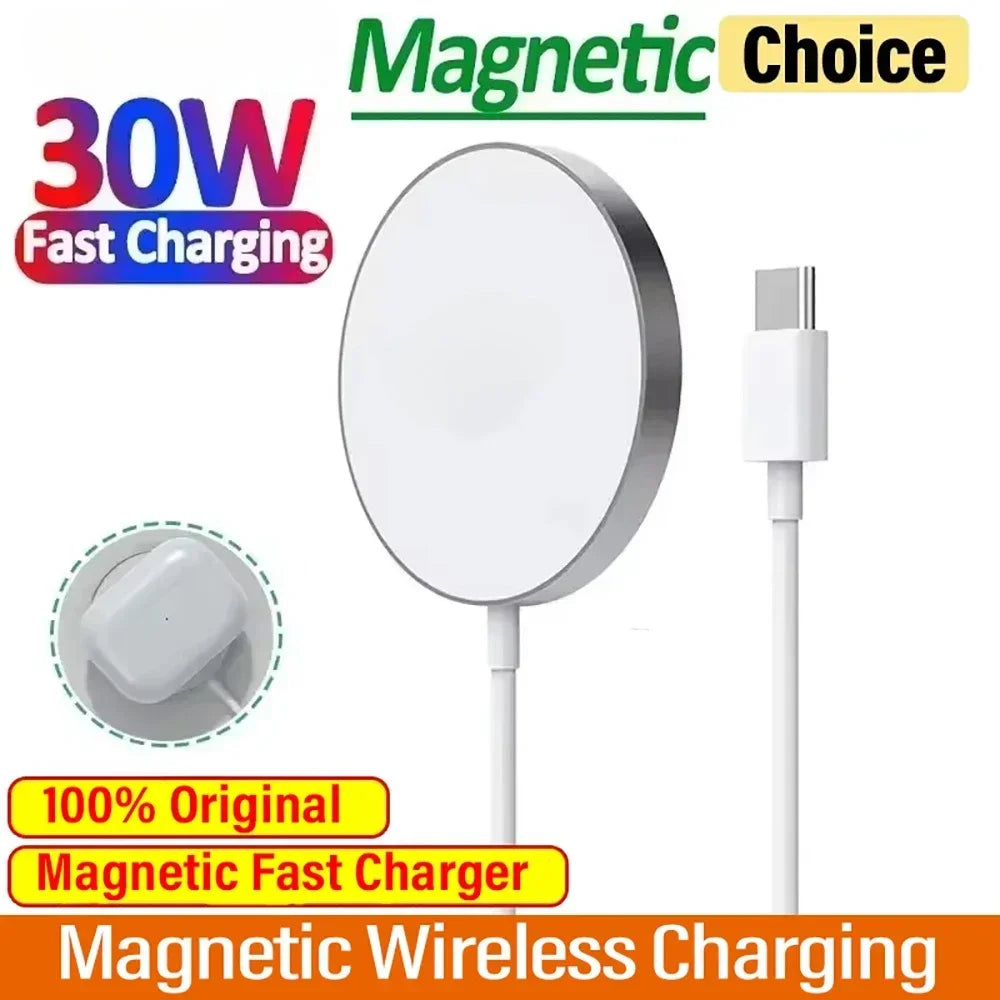 30W Magnetic Wireless Charger Dock Station With Type C Fast Charging Cable For iPhone 16 15 pro Max Airpods Phone Charger Holder