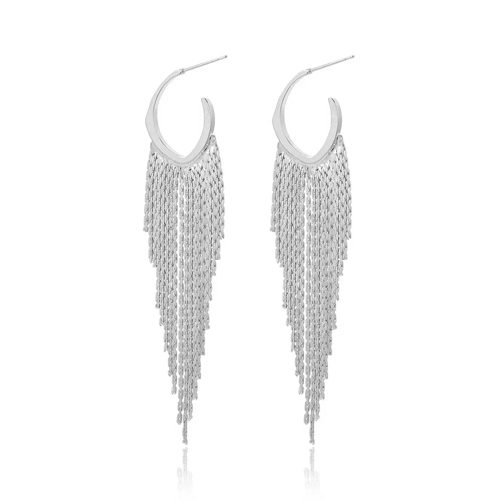Fashion Statement Long Statement Gold Plated Bling Tassel Earring For Women Female Stainless Steel Wedding Daily Pendant Jewelry