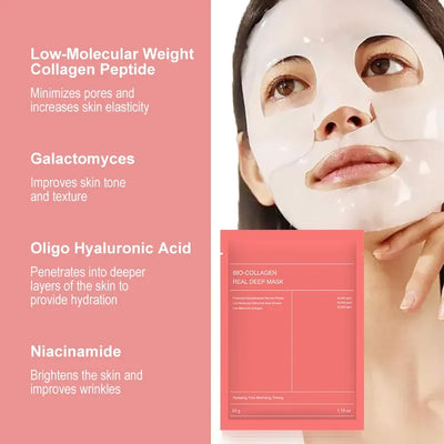 1-10Pcs Bio Collagen Face Mask Shrink Pores Deep Hydrating Overnight Mask Moisturizing Refreshing Brightening Face Skin Care - Elanique