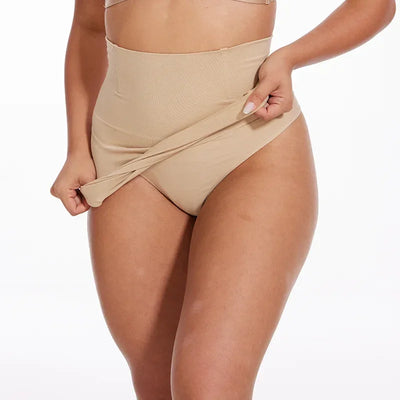 Women Sexy High Waist Dress Half Slip Shapewear Built-in Thong Seamless Body Shaper Knee Length Butt Lifter Anti-Slip Skirt