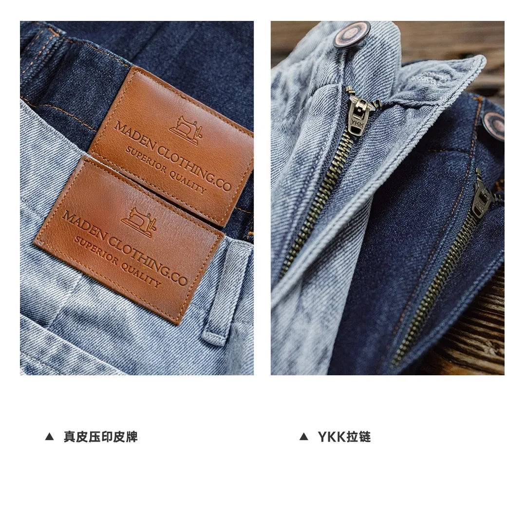 Maden Vintage Straight Denim Jeans with Washed YKK Zipper Loose Fit Casual Trousers for Women's Fall and Winter Versatile Pants