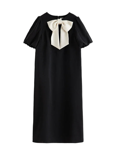 FSLE Bowknot Black Dress For Female Summer French Little Black Dress For Women Casual Loose Women 2023 New Dress For Women