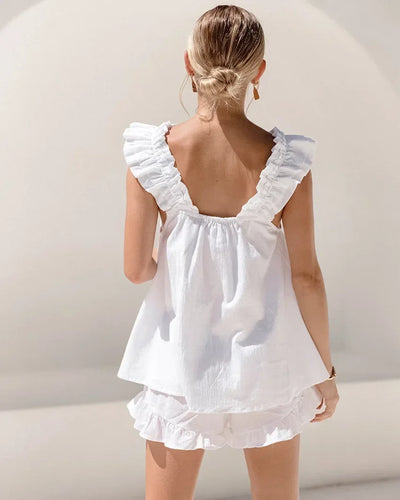 Women's Sleeveless Sling Square Collar Vest Shorts Tank Top