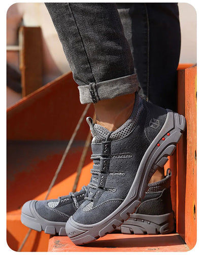 Men's safety shoes are impact resistant, puncture resistant, soft, comfortable, breathable, non slip, and lightweight work shoes