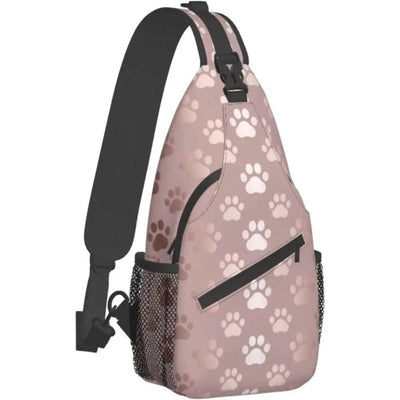 Sling Bag for Men Women Rose Gold Dog Paw Animal Crossbody Backpack