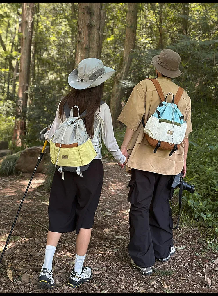 2025 Mountain Style Backpack Couple, Retro Color Block Hiking Bag, Lightweight Large Capacity Daypack for Outdoor