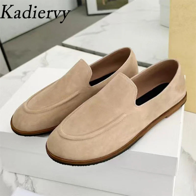 Suede Leather Loafers Woman Fringe Decor Casual Shoes Round Toe Slip-on Daily Lightweight Office & Career Flat Shoes Women