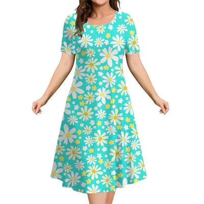 Summer Woman Short Sleeve Dress Elegant Party Evening Dress Women‘S Clothing Party A-Line Skirt Crushed Flower Pullover Dresses