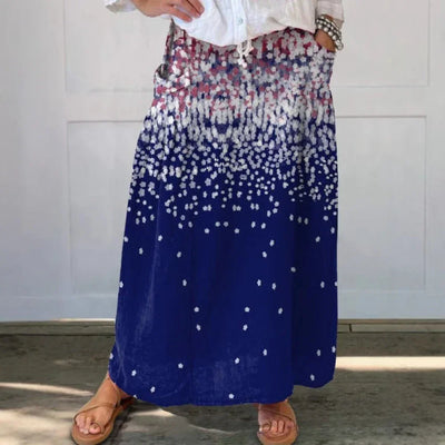 Women‘s Summer Floral Print Skirts Casual Trendy Pleated Skirts with Pockets Elastic High Waist Flowy Loose Skirts Holiday Dress