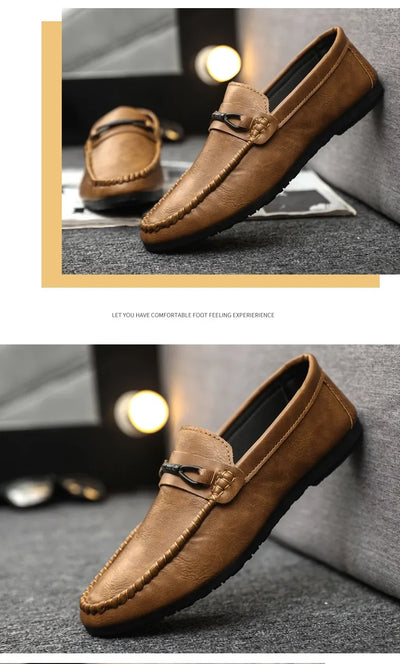 Summer New Men's Loafers Comfortable Flat Casual Shoes Men Breathable Moccasins Slip-On Soft Leather Driving Shoes 2025