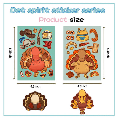 8/16/32pcs Cartoon Thanksgiving Day Sticker Funny Turkey Cute Children DIY Puzzle Make A Face Stickers Kids Educational Toys﻿