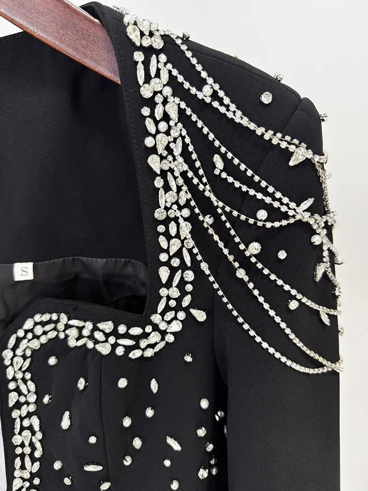 HIGH QUALITY Newest 2025 Designer Women's Slim Diamonds Beaded Long Sleeve Maxi Long Evening Dress