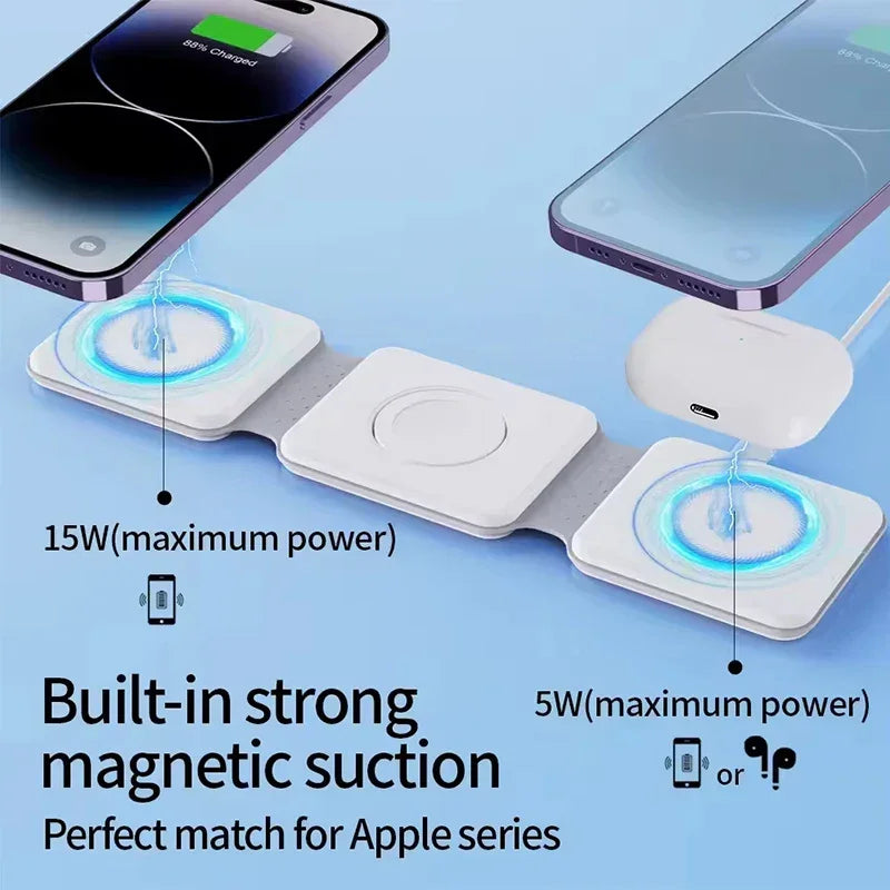 Wireless Charger 3 in 1 Charging Station for iPhone 15/14/13/12 Series Travel Charger for Multiple Devices for AirPods 3/2/Pro A