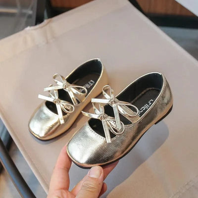 Autumn Children's Fashion Causal Black Ballet Shoes Solid Color Bowknot Elegant Girl Princess Shoes New Kids Leather Shoe