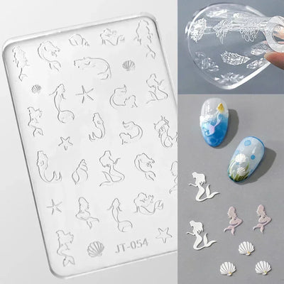 Geometric Bowknot Grid Lace Flora Edge Nail Art Silicone Carving Mold Mould Star Daisy Flower Charms Bow Tie Snowflake Template