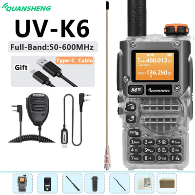 New Quansheng UV-K6 UHF VHF Walkie Talkie UV-K5(8) Full Band Type-C Scrambler NOAA Wireless Copy Frequency Transparent Ham Radio