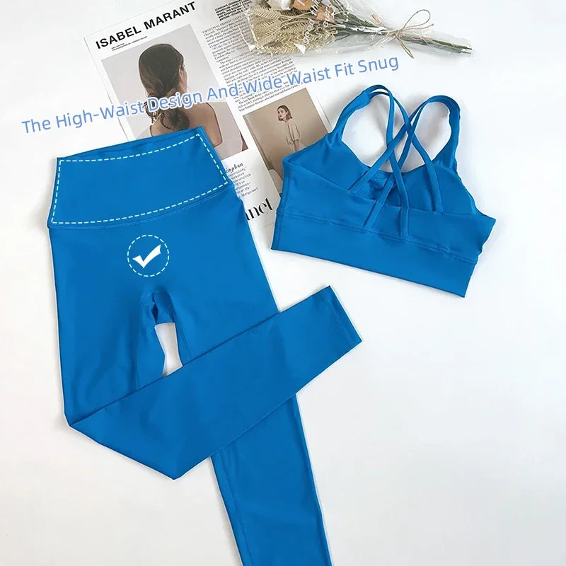 2 Pieces Yoga Set Women Gym Set Workout Clothes Sports Suits High Waist Leggings Cross Straps Fitness Bra Running Tracksuit👚👍️