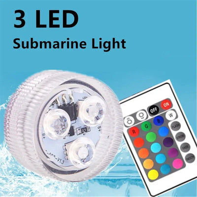 3LEDs Underwater RGB Submersible Lights with Battery Waterproof Swimming Pool Night Atmosphere Lamp Decor Wedding Party
