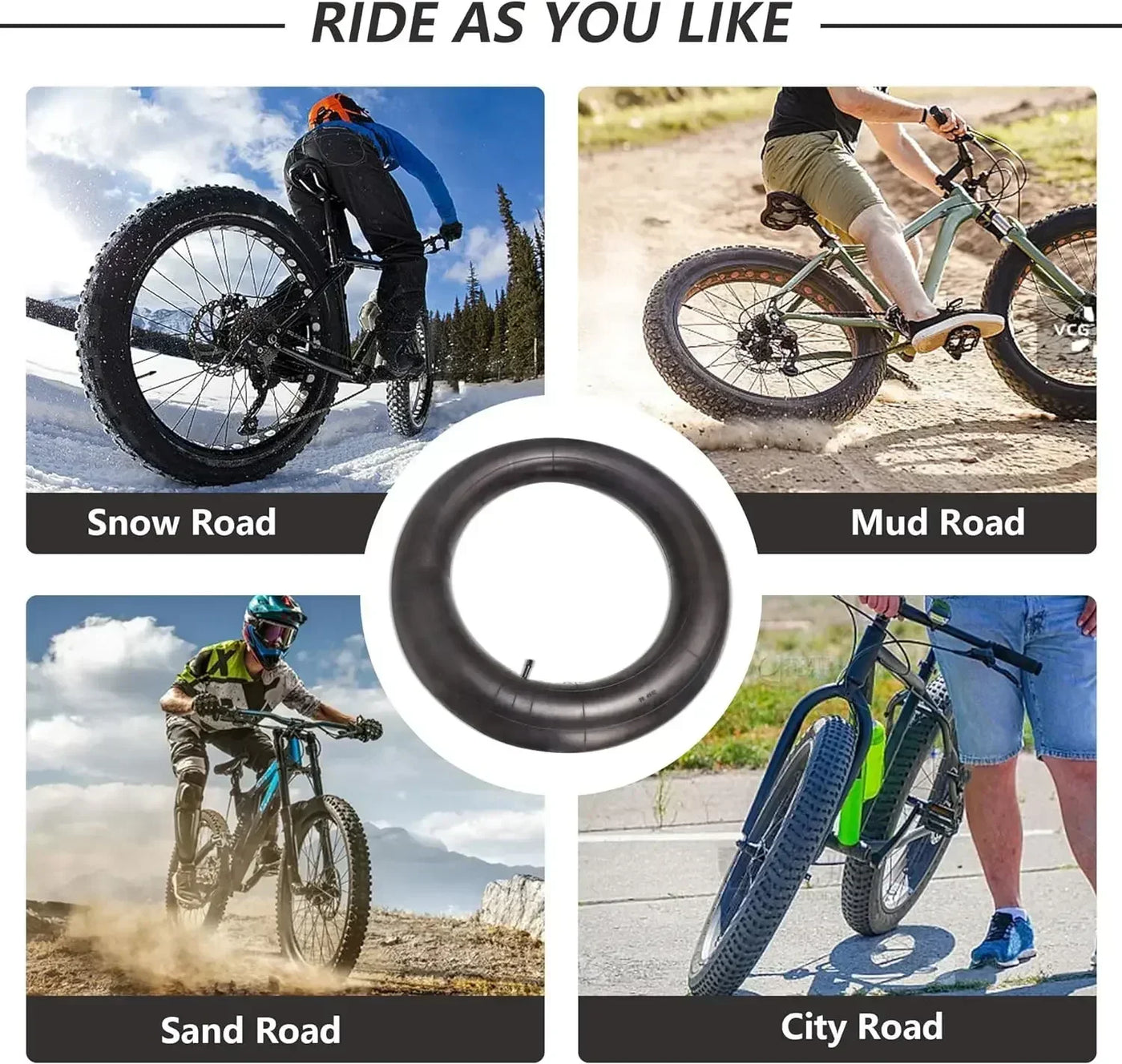 1PC Fat Bicycle Tube 20x4.0 Bike Inner Tube For Snowmobiles Bicycles ATVs Black Tyre