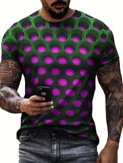 Optical Illusion 3D Print Graphic Round Neck T Shirt