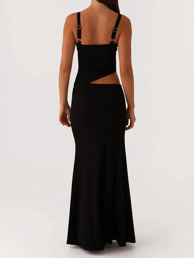 Women Slip Dress Summer Elegant Sleeveless V-neck Backless Hollow Out Bodycon Long Dresses Maxi for Party Cocktail Prom Club