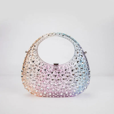 Diamond Women Bags Luxury Designer Handbags Rhinestones Box Transparent Acrylic Clutch Dresses Crescent Shoulder Crossbody Bag