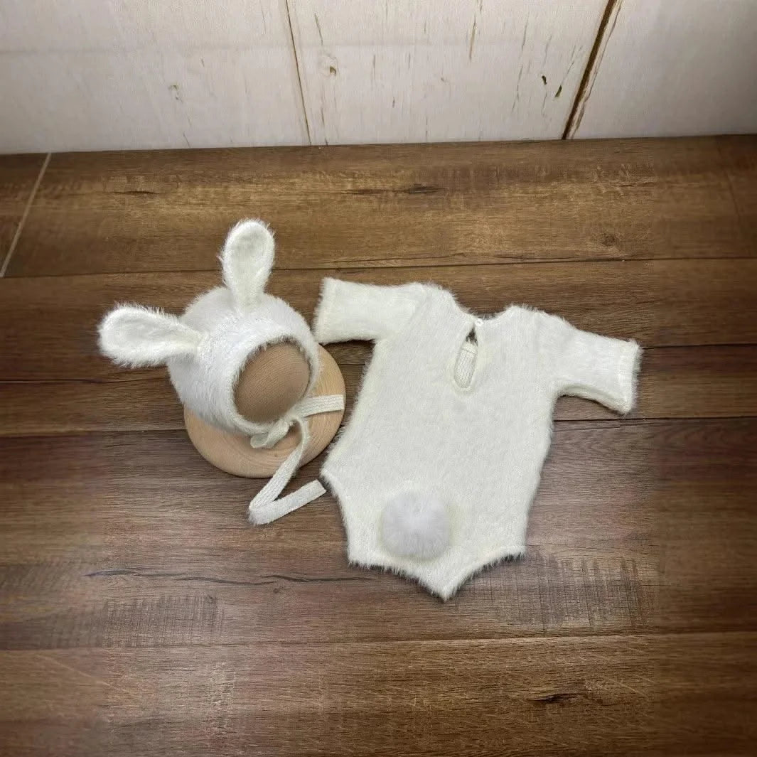 Newborn Photography Props Knitted Rabbit Doll Baby Outfit  |Cosplay Glasses Accessories
