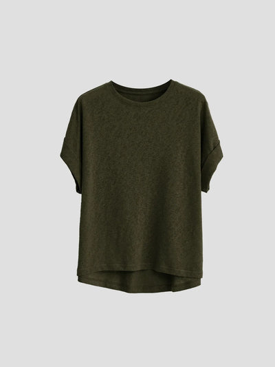 Women Linen Tops Crew Neck