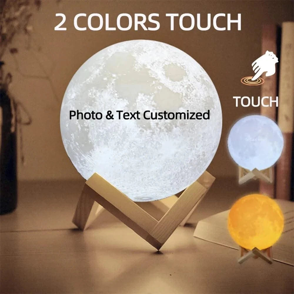 Customized 3D Printing Moon Lamp Personalized Photo Text Night Light USB Rechargeable Gift for Birthday Mother's Valentine Day