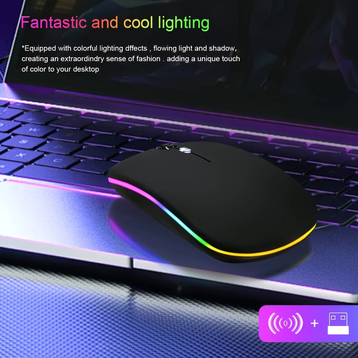 Wireless Mouse Bluetooth-Compatible Gaming Mouse (Dual Mode:BT+2.4Ghz) Ergonomic Rechargeable Mice for PC/Laptop/Macbook  ﻿