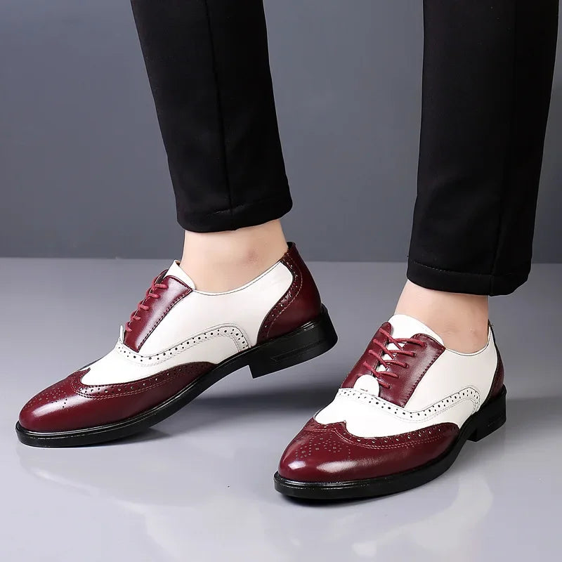 Retro Men's Oxford Shoes Fashion Block Carved Casual Shoes Social Shoes Male Business Dress Leather Shoe Zapatos Para Hombres