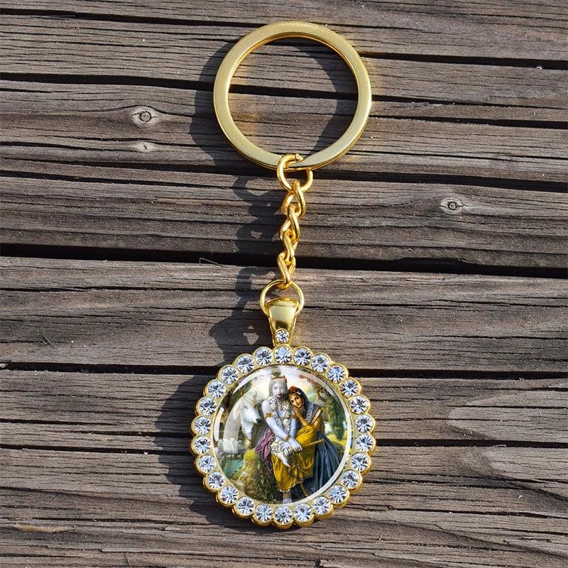 Shiva Nataraja Keychain Buddhist Jewelry Lakshmi Goddess Rhinestone Pendant Hinduism Amulet Keyring Gift