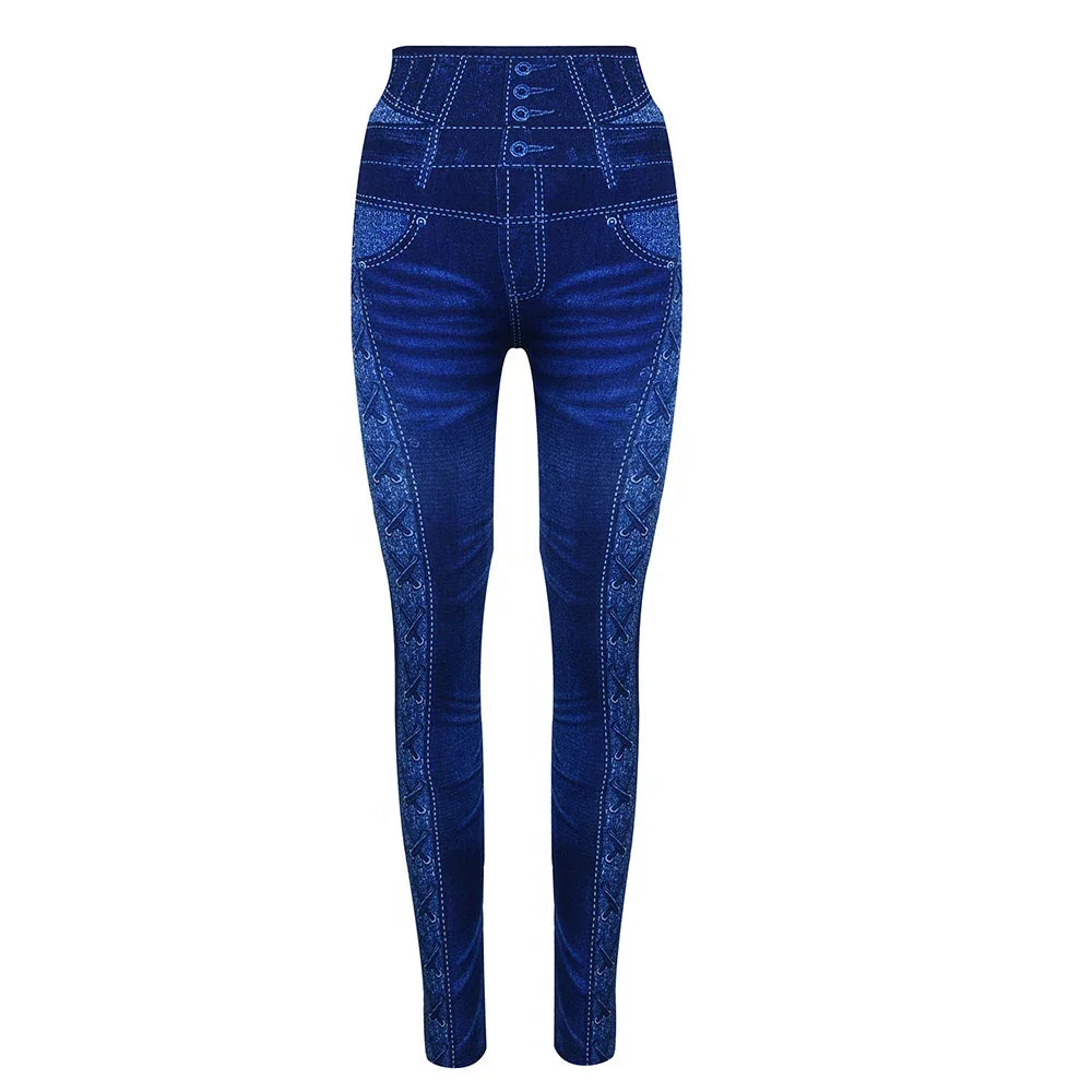 M XXL Faux Denim Leggings Women