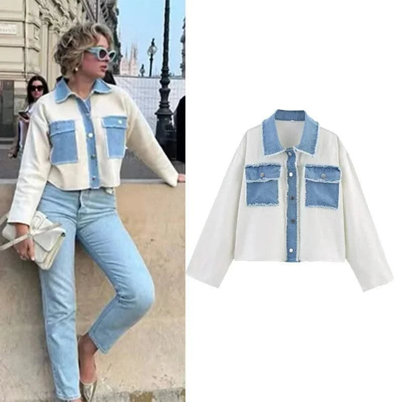 HipSeam Patchwork Bomber Jacket Women Casual Denim Women's Short